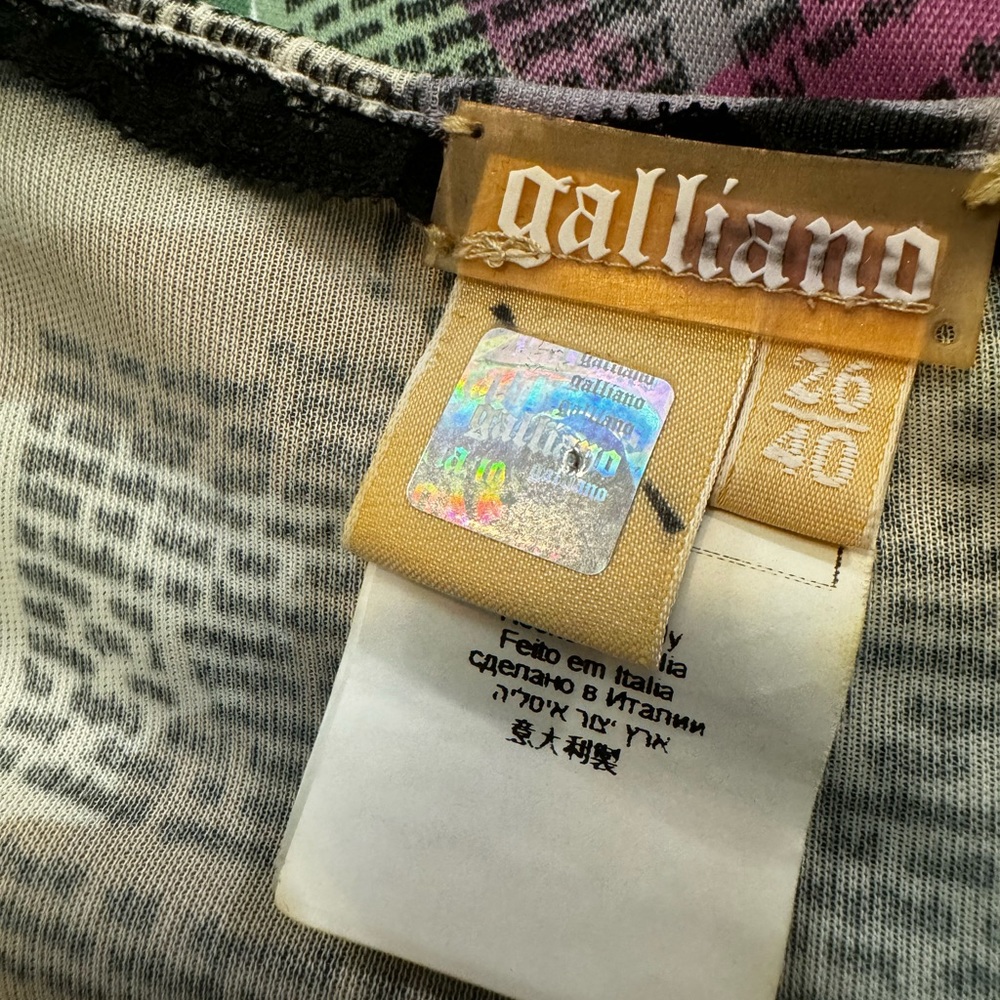 Galliano Vintage Pastel Newspaper Print Long Sleeve Dress - Picture 4 of 16
